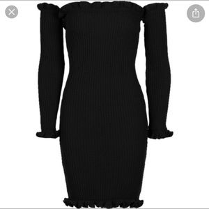 Boohoo Women’s off shoulder black ribbed dress